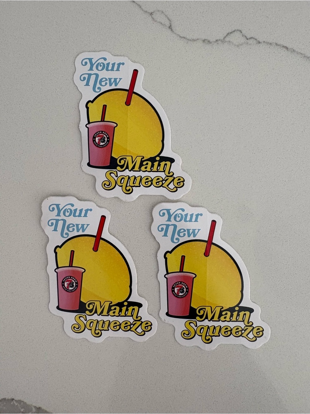 7Brew Your New Main Squeeze Sticker - Yellow & Pink Set of 3 - New 2026